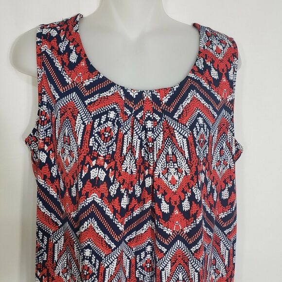 Womens Top Small Chevron Print Multicolored Tank Sleeveless Stretch Pleats Scoop - Picture 3 of 8